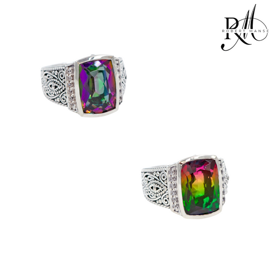 Gem RoManse Cushion Gemstone & Scrollwork Sterling Silver Ring