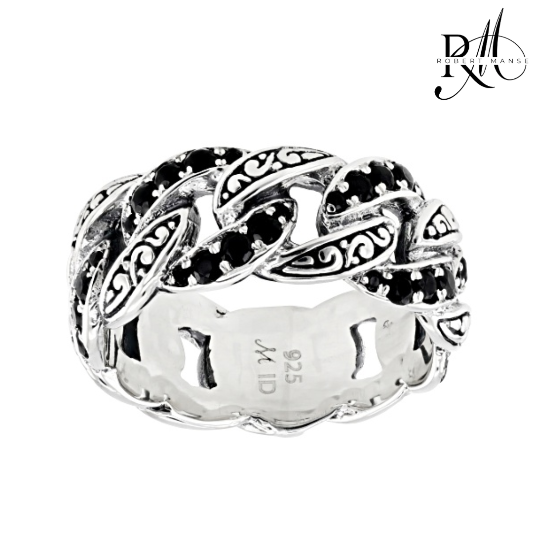 BroManse Pavé Gemstone Link Eternity Sterling Silver Band