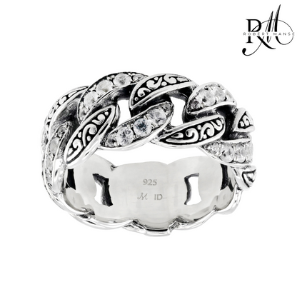 シモンズグランドセール BroManse Pavé Gemstone Link Eternity Sterling Silver Band アクセサリー