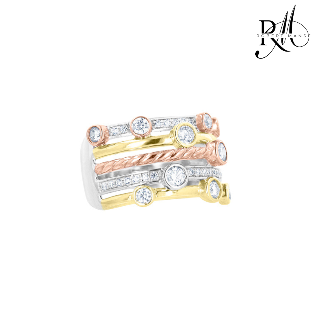 CZ RoManse Multi-Textured Rhodium Plated Sterling Silver Ring