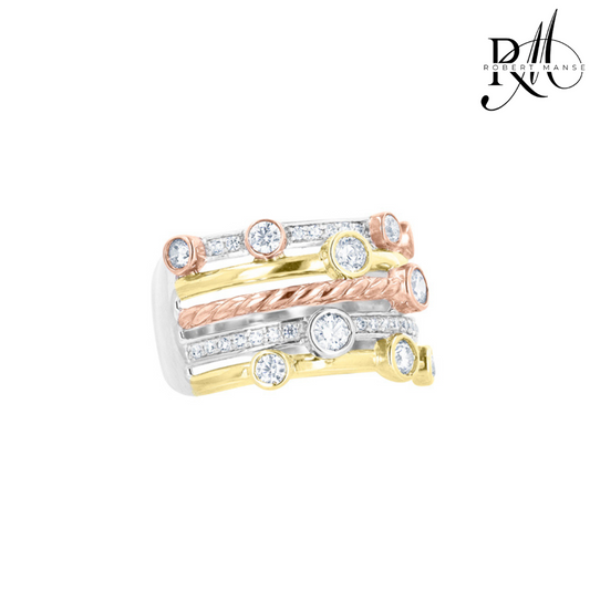 CZ RoManse Multi-Textured Rhodium Plated Sterling Silver Ring