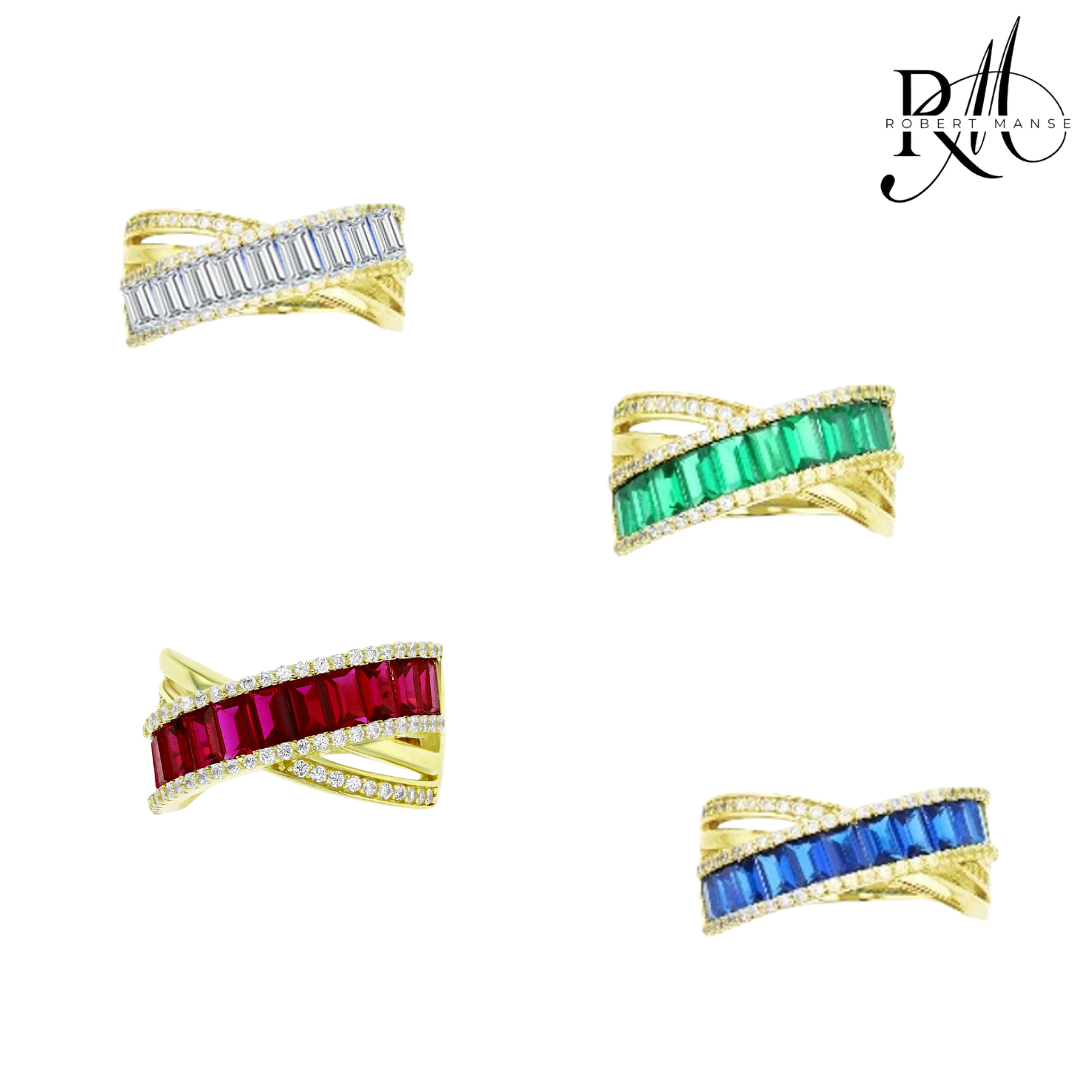 CZ RoManse Baguette & Pavé X Shaped Cocktail Ring