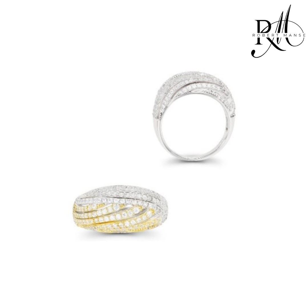 CZ RoManse Two-Tone Overlapping Oval Rhodium Plated Ring