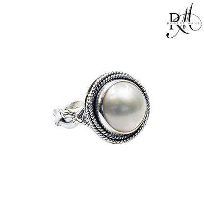 Bali RoManse Mabe Pearl Twisted Bamboo Sterling Silver Ring