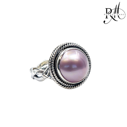 Bali RoManse Mabe Pearl Twisted Bamboo Sterling Silver Ring