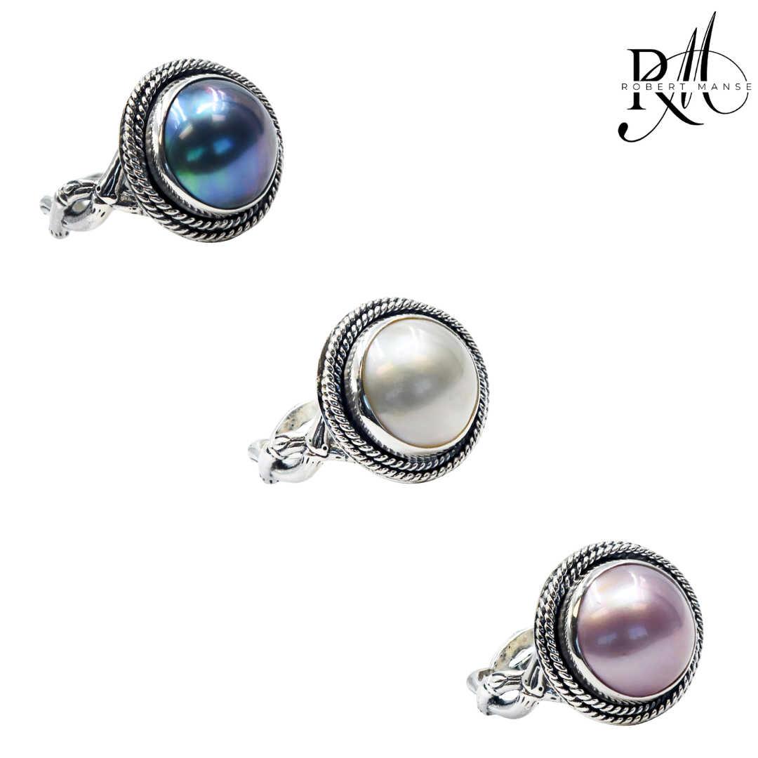 Bali RoManse Mabe Pearl Twisted Bamboo Sterling Silver Ring