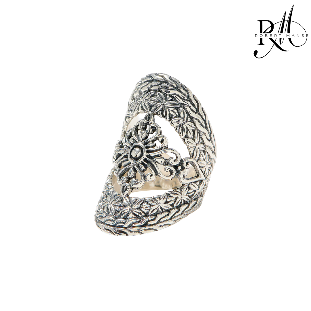 Bali RoManse Elongated Cigar Band Sterling Silver Ring