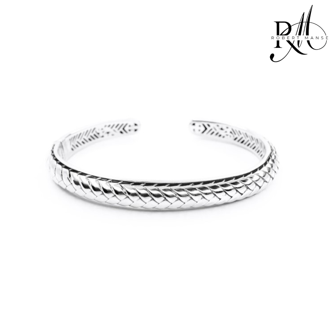 Bali RoManse Woven Solid Sterling Silver Hinged Cuff Bracelet