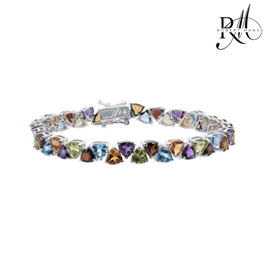 Gem RoManse Multi-color Trillion Sterling Silver 7.5” Bracelet