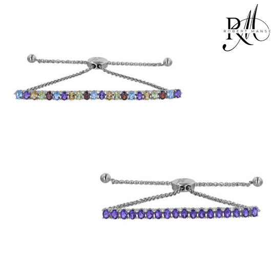 Multicolored gemstone bracelet on a white background with 'Renee' brand logo.