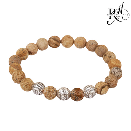 BroManse Beaded Jasper Sterling Silver Bracelet