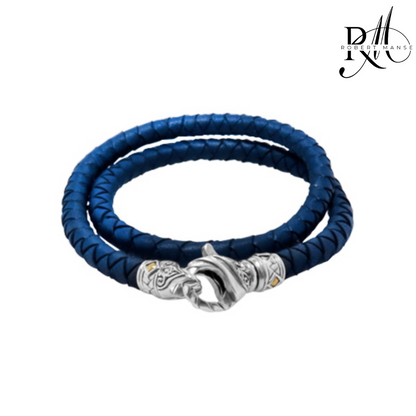 BroManse Leather Wrap Bracelet with Sterling Silver Lobster Clasp & 18K Gold Accents