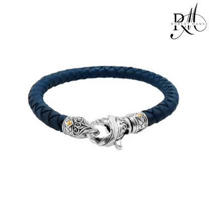 BroManse Leather & Sterling Silver Bracelet with 18K Gold Accents
