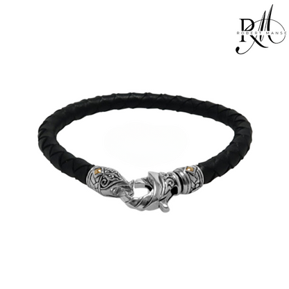 BroManse Leather & Sterling Silver Bracelet with 18K Gold Accents