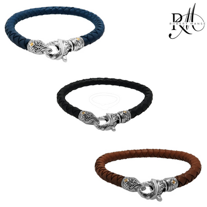 BroManse Leather & Sterling Silver Bracelet with 18K Gold Accents