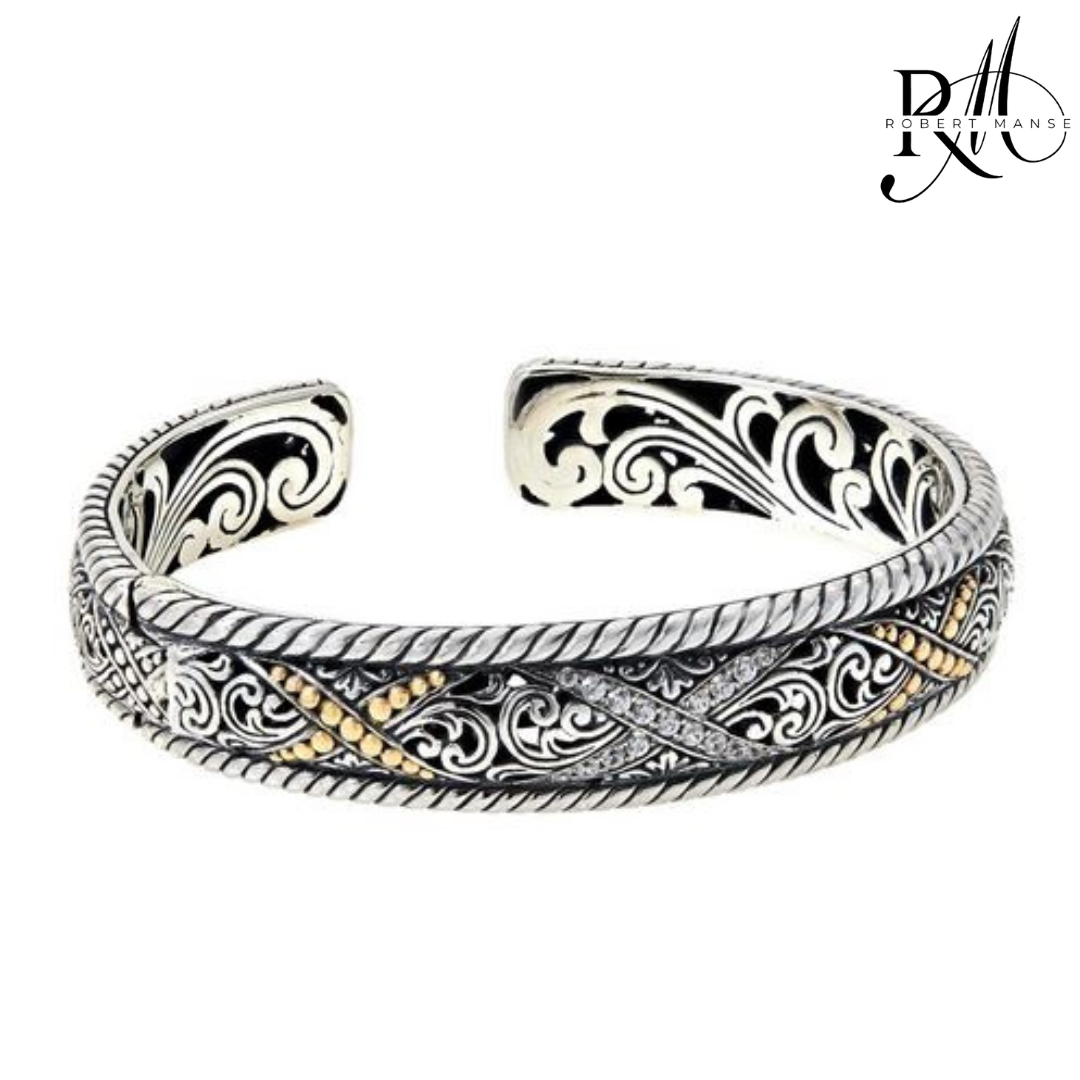 Bali RoManse White Zircon Sterling Silver & 18k Gold Cuff Bracelet