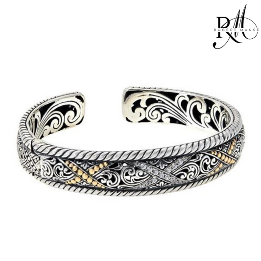 Bali RoManse White Zircon Sterling Silver & 18k Gold Cuff Bracelet