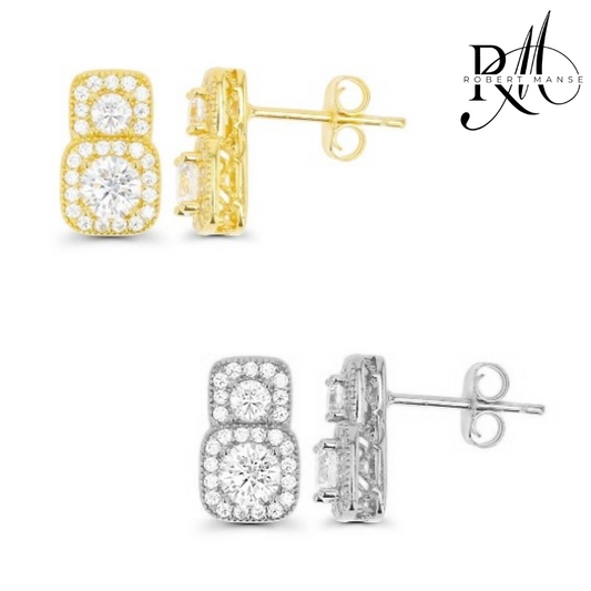 CZ RoManse Double Halo Stud Earrings