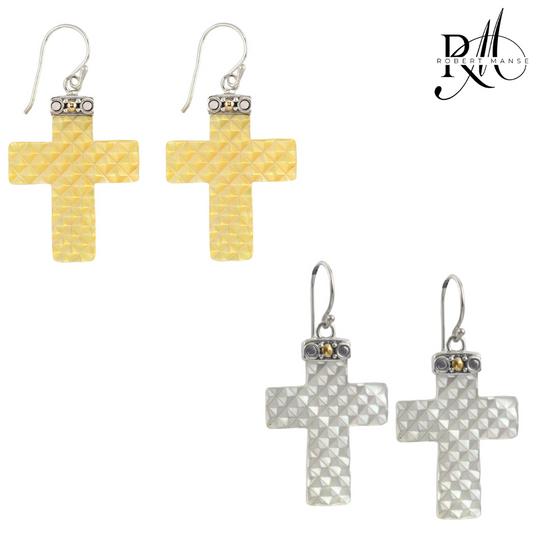 Bali RoManse Mother of Pearl Hand-Carved Cross Sterling Silver Earrings