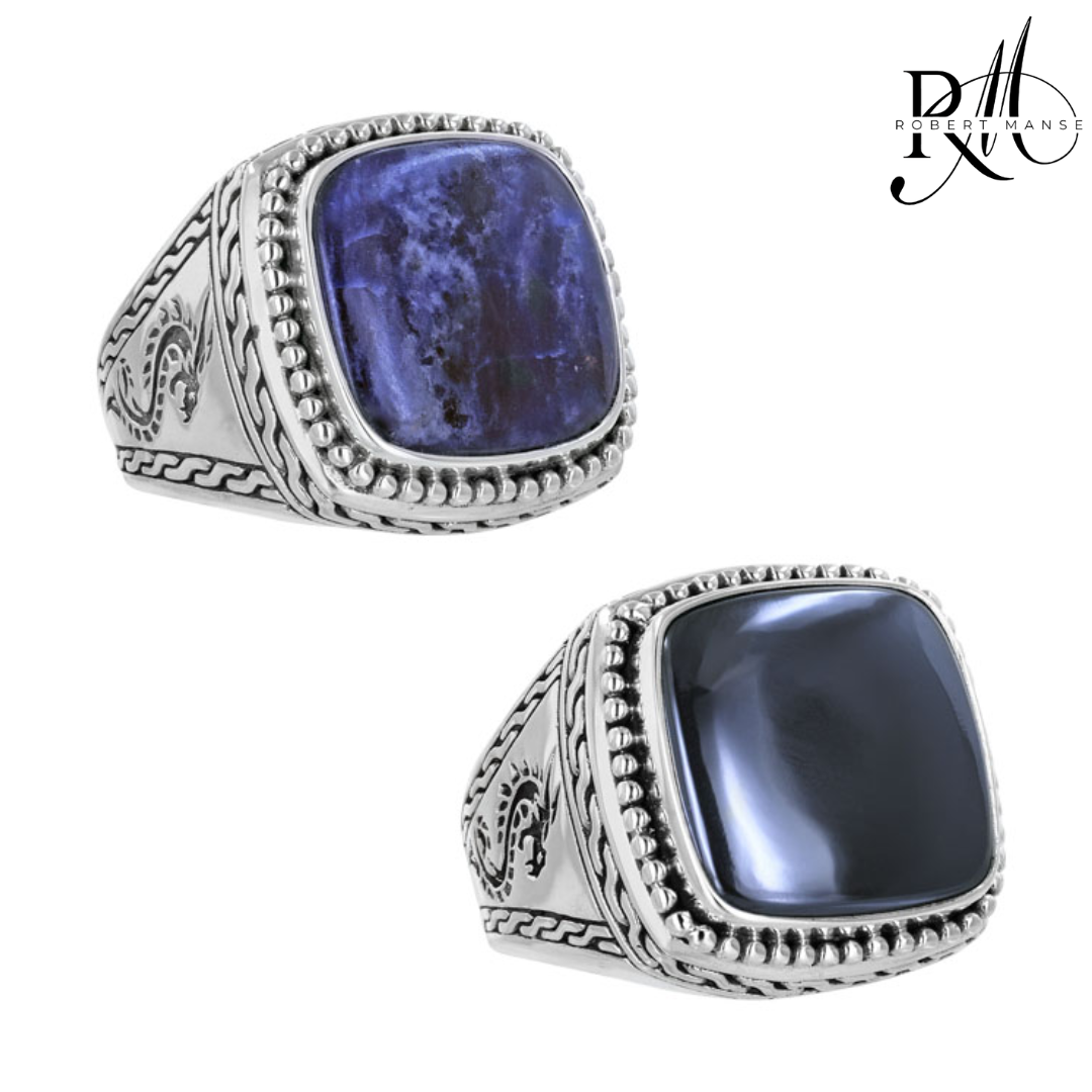 BroManse Dragon & Gemstone Solitaire Sterling Silver Ring