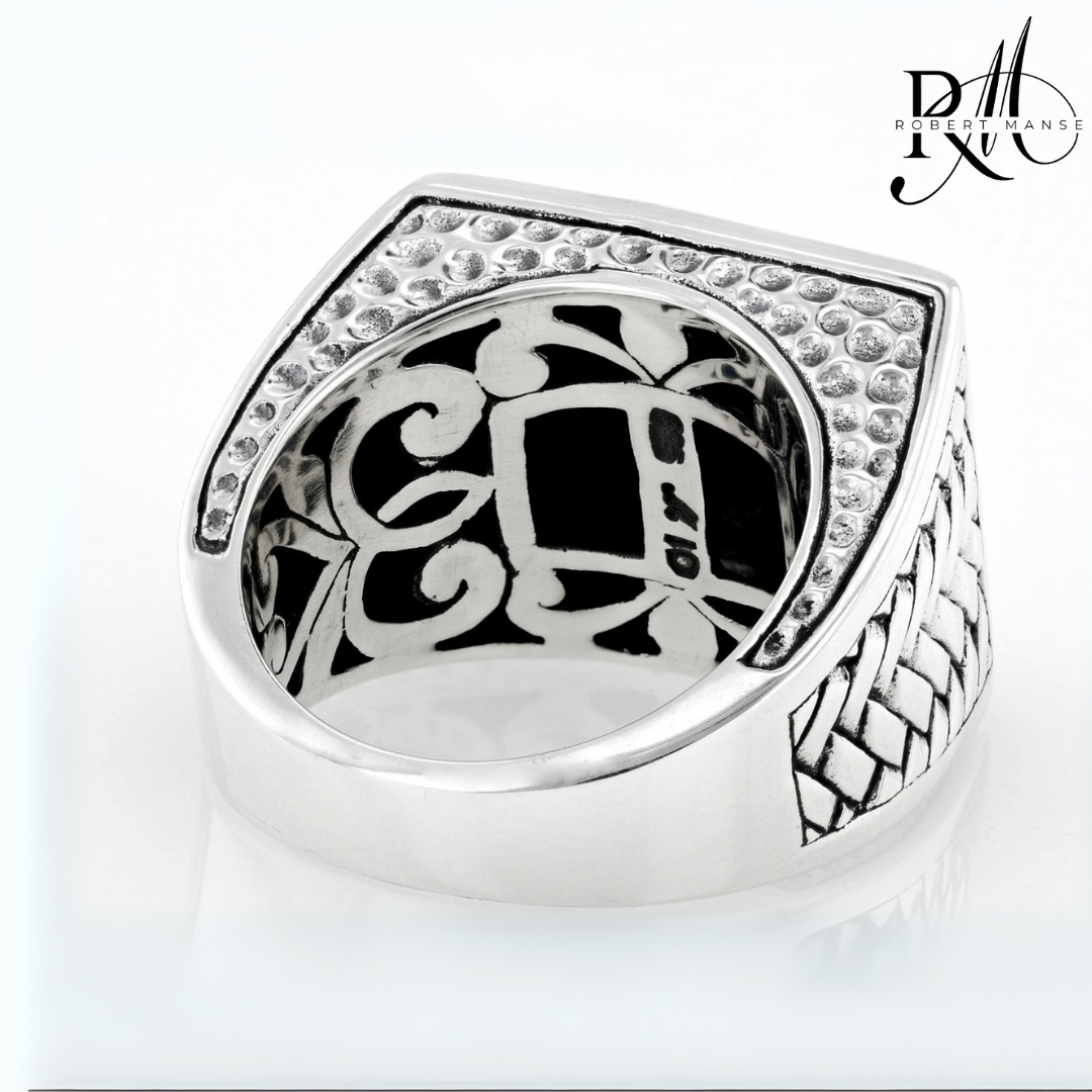 BroManse Sterling Silver Ring with Basket Weave and Hammered Pattern
