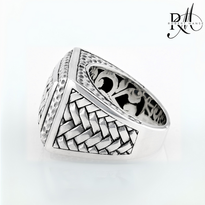 BroManse Sterling Silver Ring with Basket Weave and Hammered Pattern