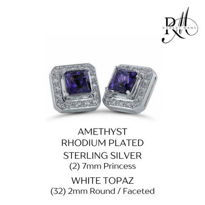 Gem RoManse Sterling Silver Stud Earrings with Removable White Topaz Frame