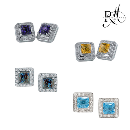 Gem RoManse Sterling Silver Stud Earrings with Removable White Topaz Frame