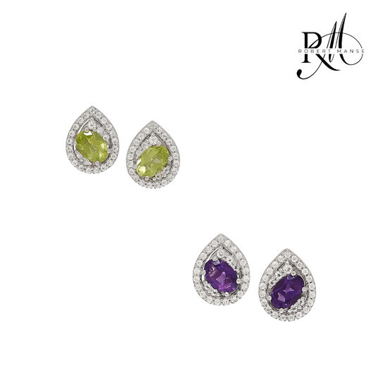 Gem RoManse Pear Shaped Multi-Gemstone Sterling Silver Stud Earrings