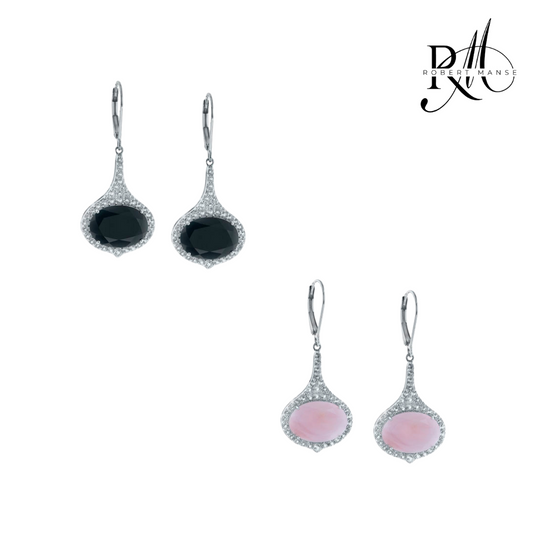 Gem RoManse East West Oval Sterling Silver Leverback Earrings
