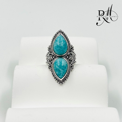 Gem RoManse Double Gemstone & Scrollwork Sterling Silver Ring