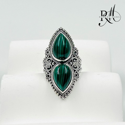 Gem RoManse Double Gemstone & Scrollwork Sterling Silver Ring
