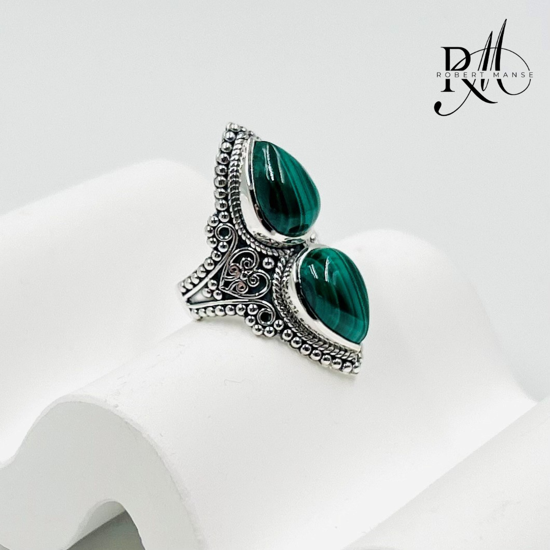 Gem RoManse Double Gemstone & Scrollwork Sterling Silver Ring