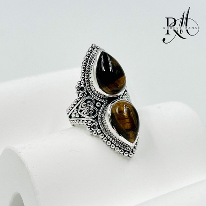 Gem RoManse Double Gemstone & Scrollwork Sterling Silver Ring