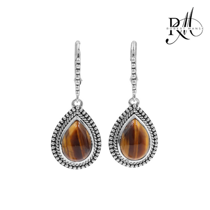 Gem RoManse Tigers Eye Sterling Silver Drop Earrings