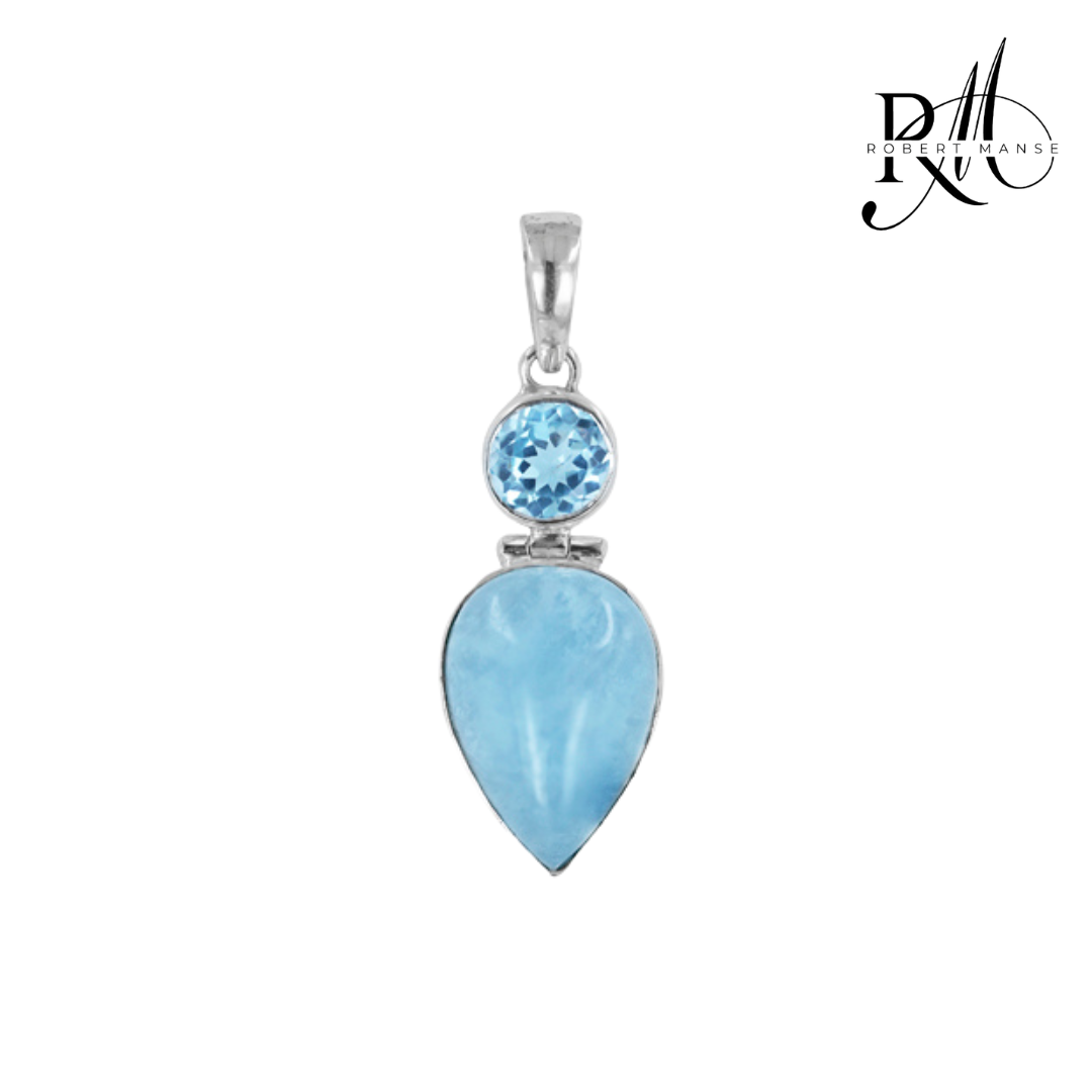 Gem RoManse Milky Aquamarine & Blue Topaz Sterling Silver Pendant