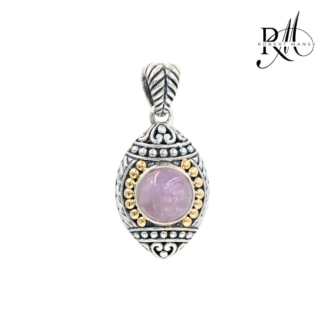 Bali RoManse Kunzite Sterling Silver Pendant with 18k Gold Accents