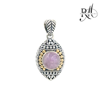 Bali RoManse Kunzite Sterling Silver Pendant with 18k Gold Accents