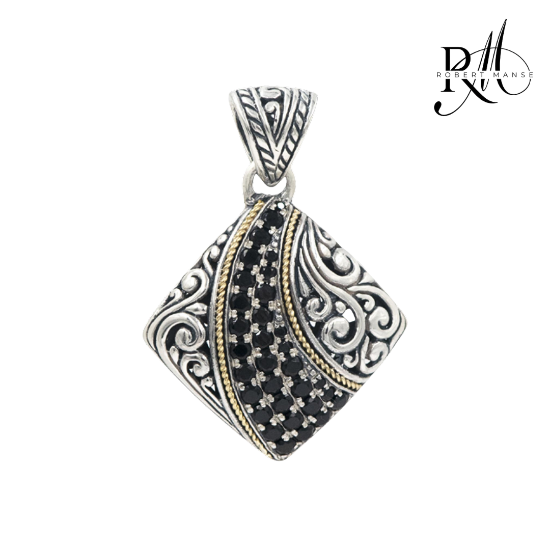 Bali RoManse Pavé Black Spinel Gemstone Two-Tone Pendant