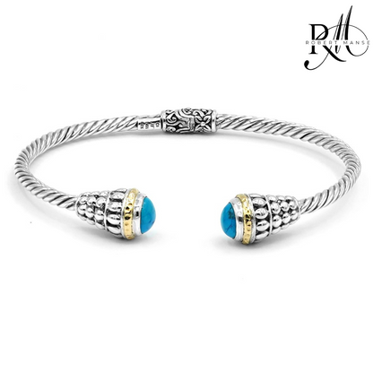 Bali RoManse Turquoise Sterling Silver Hinged Cuff Bracelet