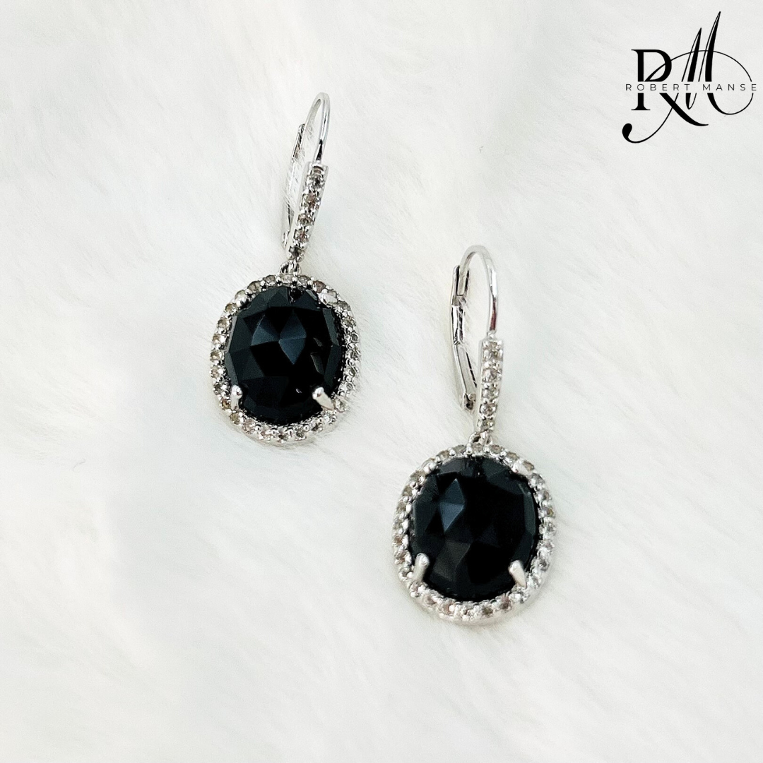 Gem RoManse Black Onyx & White Topaz Sterling Silver Earrings