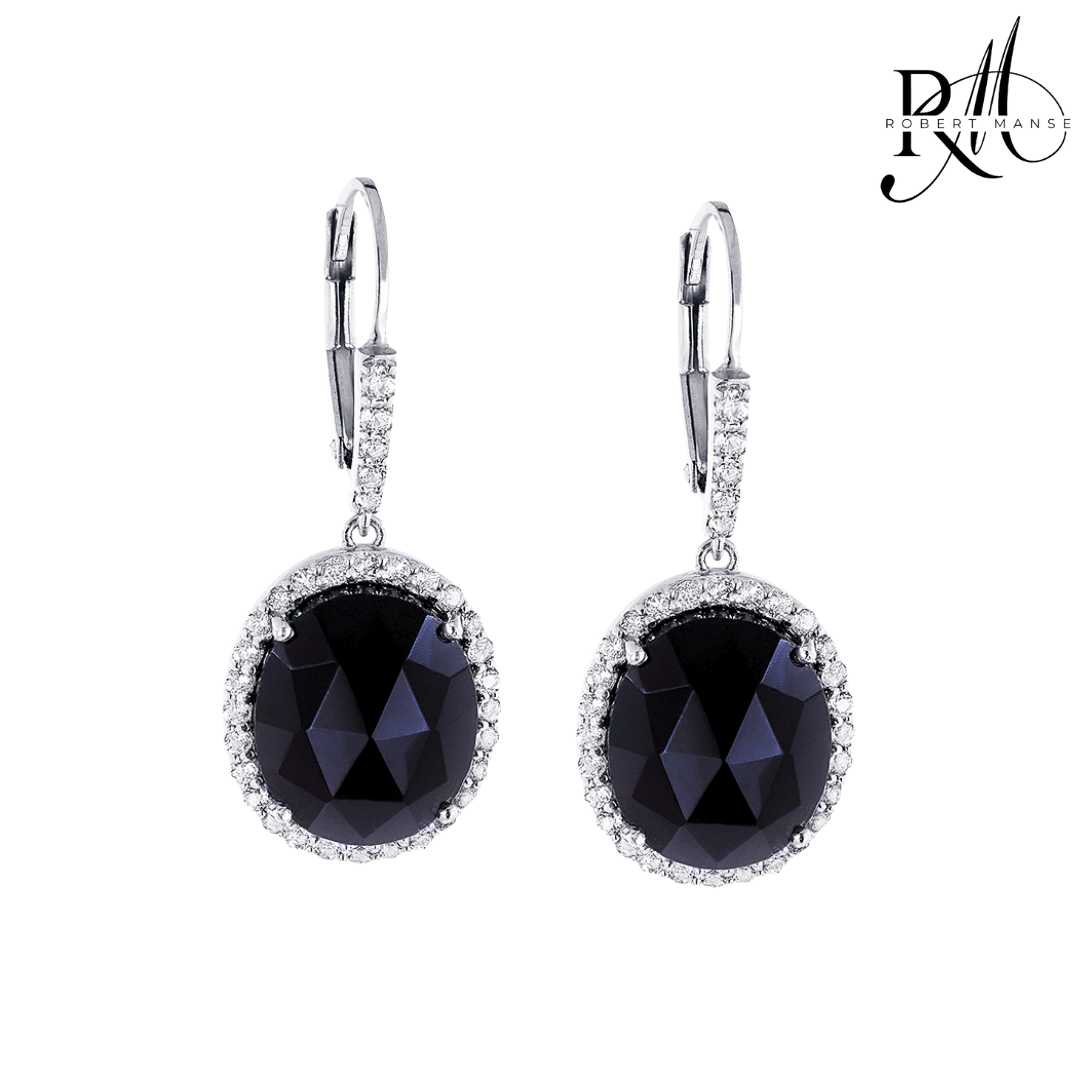 Gem RoManse Black Onyx & White Topaz Sterling Silver Earrings