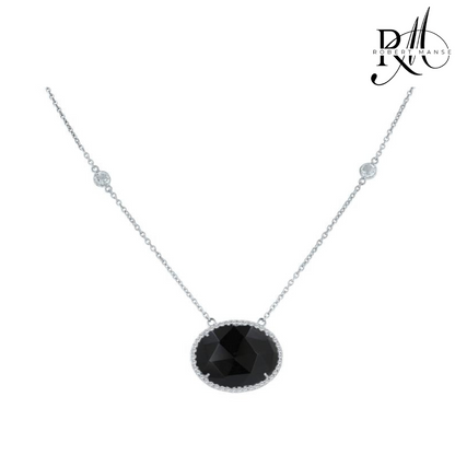 Gem RoManse Sterling Silver Black Onyx & White Topaz Station Necklace