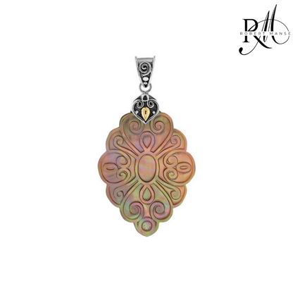 Bali RoManse Carved Scrollwork Mother of Pearl Pendant