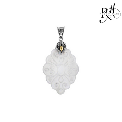 Bali RoManse Carved Scrollwork Mother of Pearl Pendant
