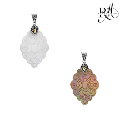 Bali RoManse Carved Scrollwork Mother of Pearl Pendant