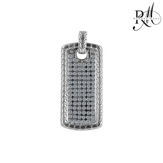 BroManse CZ Sterling Silver Military Tag Pendant