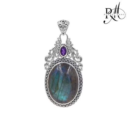 Bali RoManse Double Gemstone Oval Sterling Silver Pendant