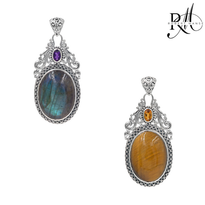 Bali RoManse Double Gemstone Oval Sterling Silver Pendant
