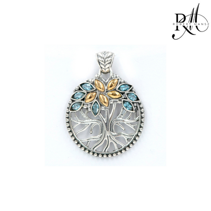 Bali RoManse Sterling Silver & 18K Gold Tree of Life Gemstone Pendant